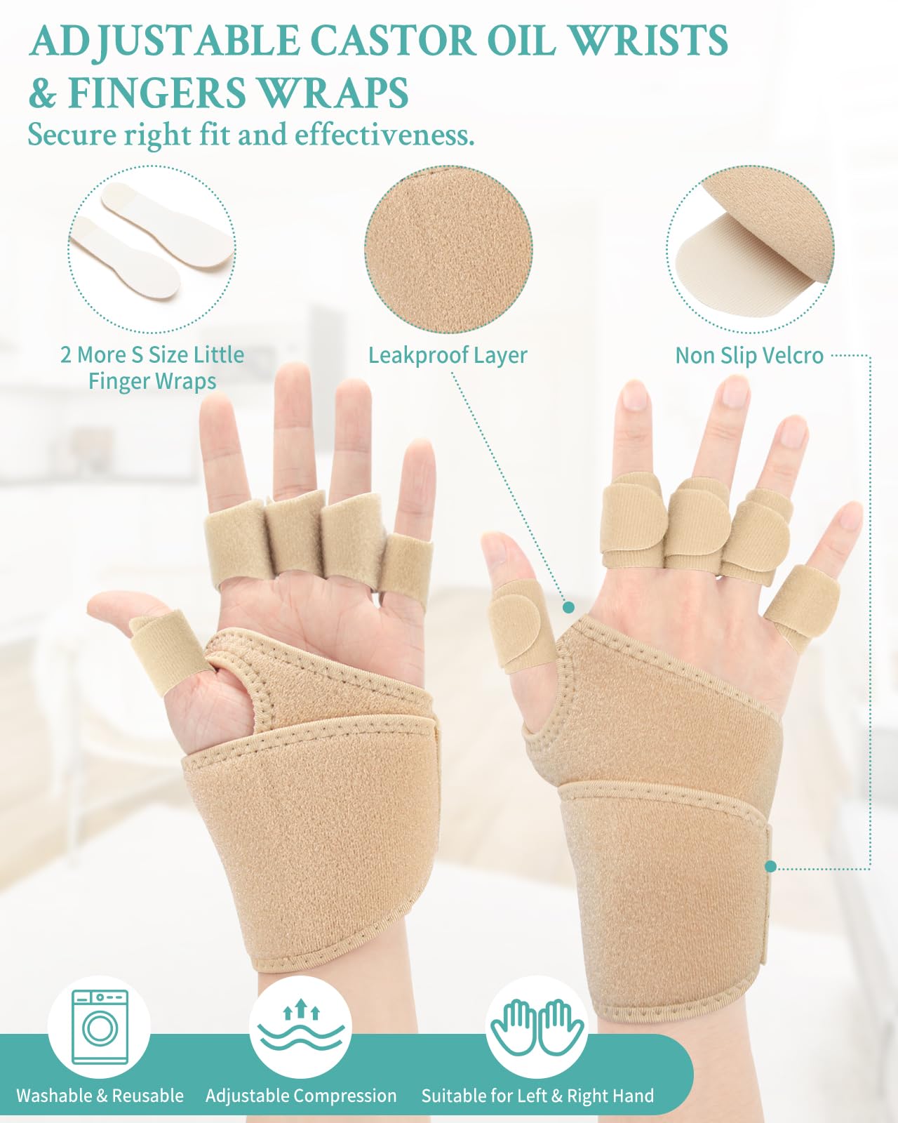 14 PCS Castor Oil Pack Wraps for Hands Wrists and Fingers,Castor Oil Compression Hand Wraps,Self Adhesive Adjustable Wrists and Fingers Wraps,Reusable Wrists and Fingers Straps for Left & Right Hand Women & Men,Castor Oil Not Included