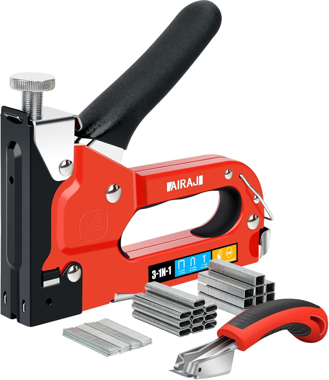 AIRAJ 3in1 Staple Gun Kit,Contains 3000 Strong Staples, TÜV GS Tested