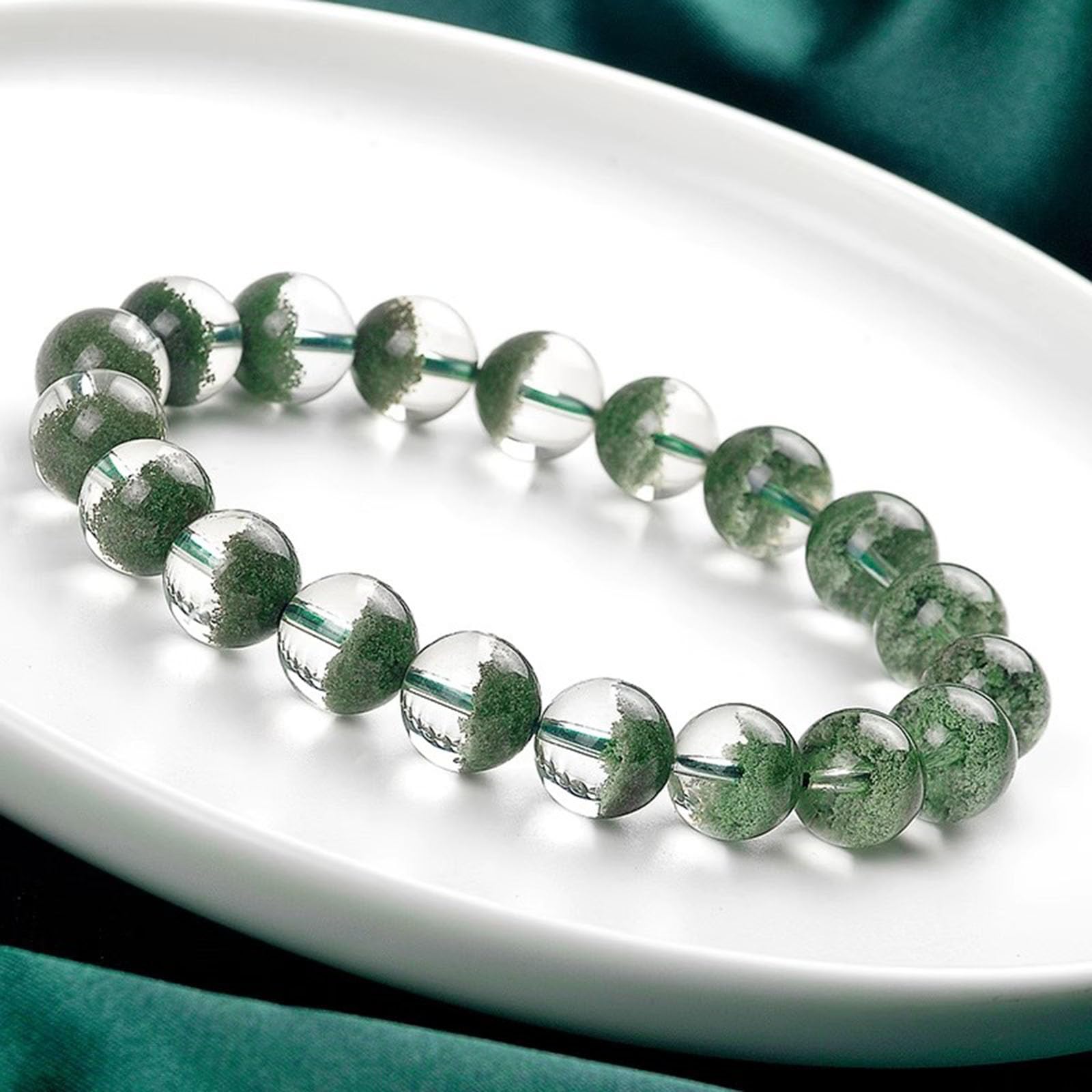 Armbänder aus natürlichem Kristallstein für Damen und Herren, Stretch-Armband aus grünem Phantomquarz, Perlenarmbänder aus Kristallschmuck als Geschenk für Reiki-Meditation,12mm