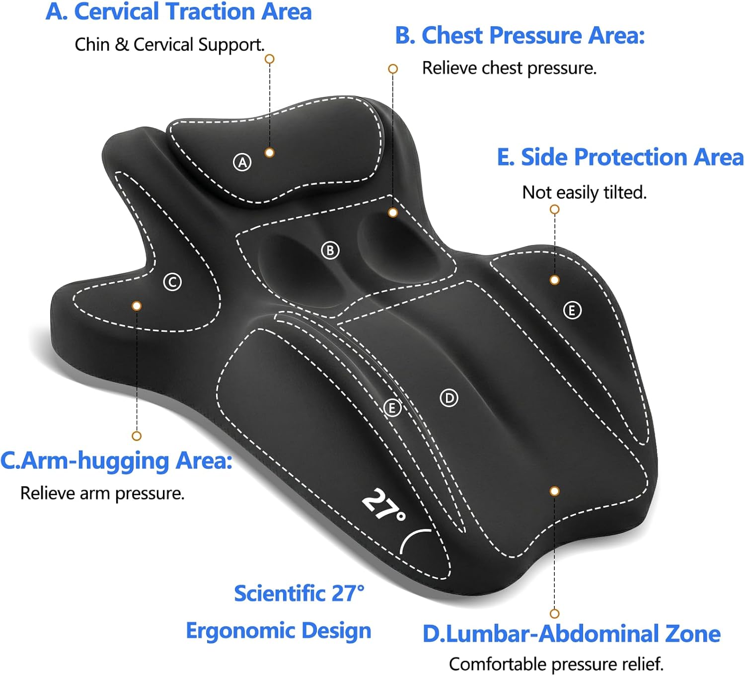 Memory Foam Ergonomic Wedge Pillow – Perfect for Sleeping and Reading in Bed, Helps Relieve Back Pain and Acid Reflux, Ideal for Massage, Comes with a Removable Pillowcase (Black)