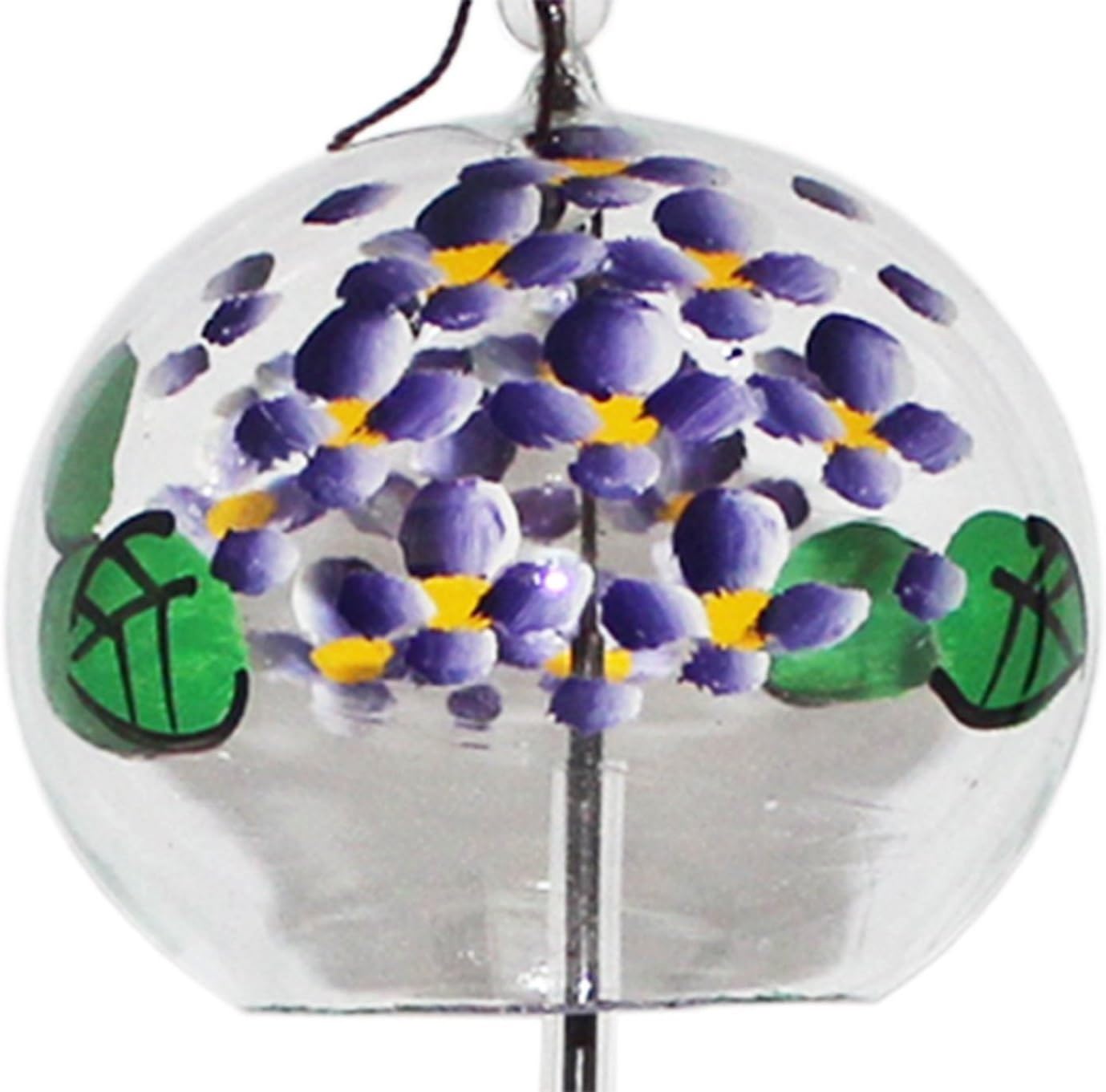 NIHON ICHIBAN Japanese Handmade Glass Wind Chime with Purple Hortensia
