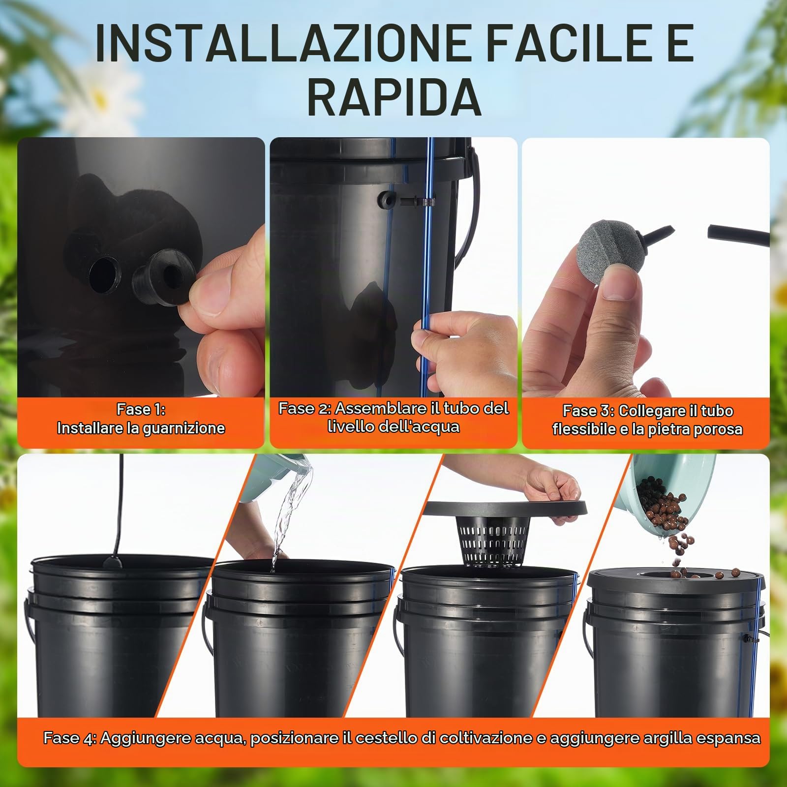 VEVOR Sistema di Coltivazione Idroponica DWC, Kit di Coltivazione in Acque Profonde 20 Litri Pompa ad Aria, Pietre porose, Dispositivo di Livello dell'Acqua, Sistema Idroponico Verdure a Foglia