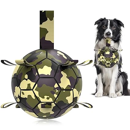 Dog Toys Soccer Ball,Qdan Interactive Dog Toys for Tug of War, Dog Tug Toy, Dog Water Toy, Durable Dog Balls for Small & Medium Dogs-Camouflage(6 inch)