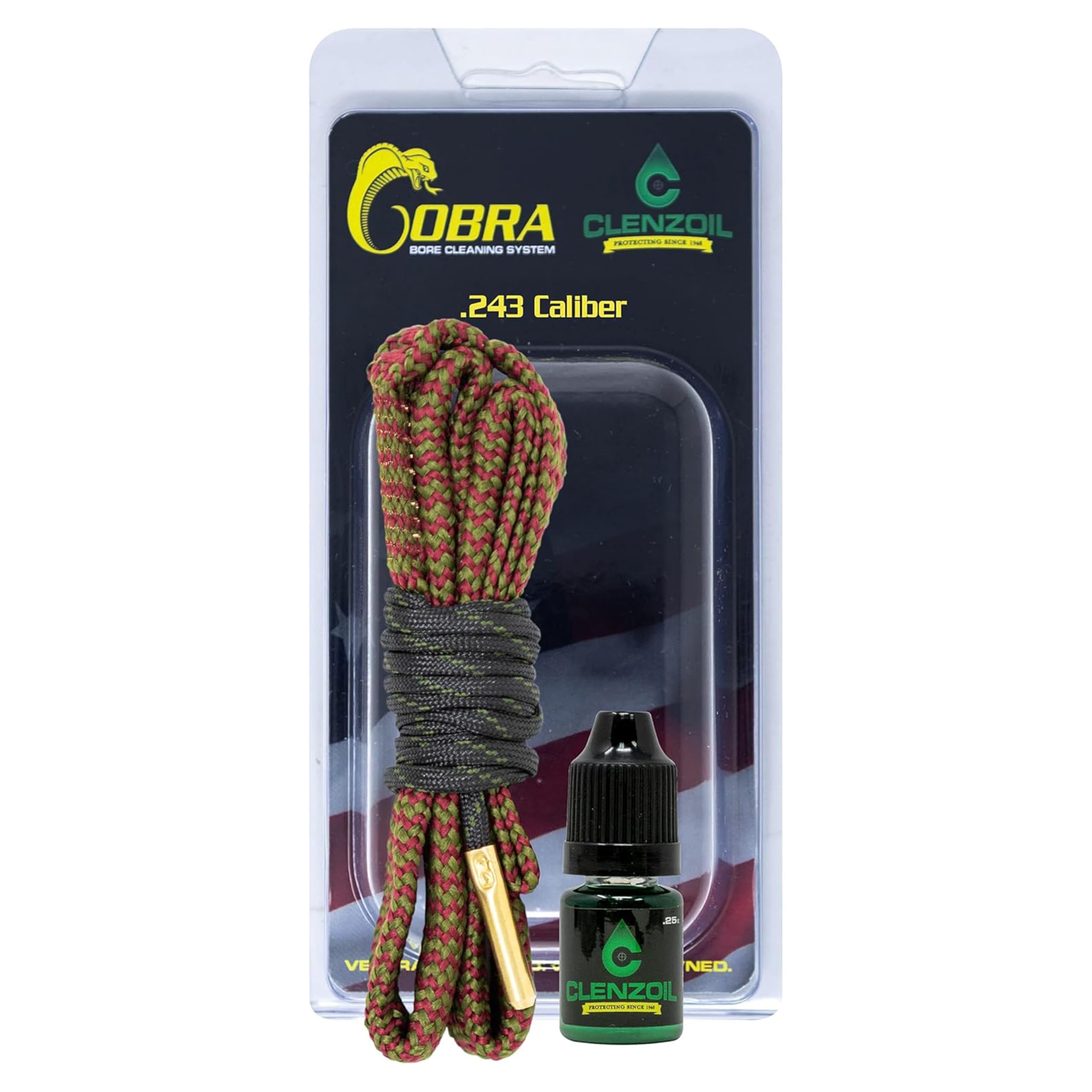 CLENZOIL Field & Range Cobra Bore Cleaner | Gun Barrel Cleaning Tool | Brass Brush Embedded in Cotton Bore Rope