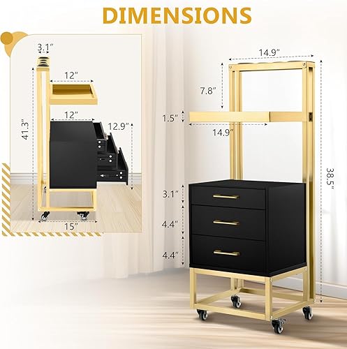 Miniatura 3 de Carrito de Salón Hicomony con Ruedas, Carro de Salón con 4 Soportes y 2 Cajones, Estación Móvil para Estilistas de Cabello para Almacenamiento