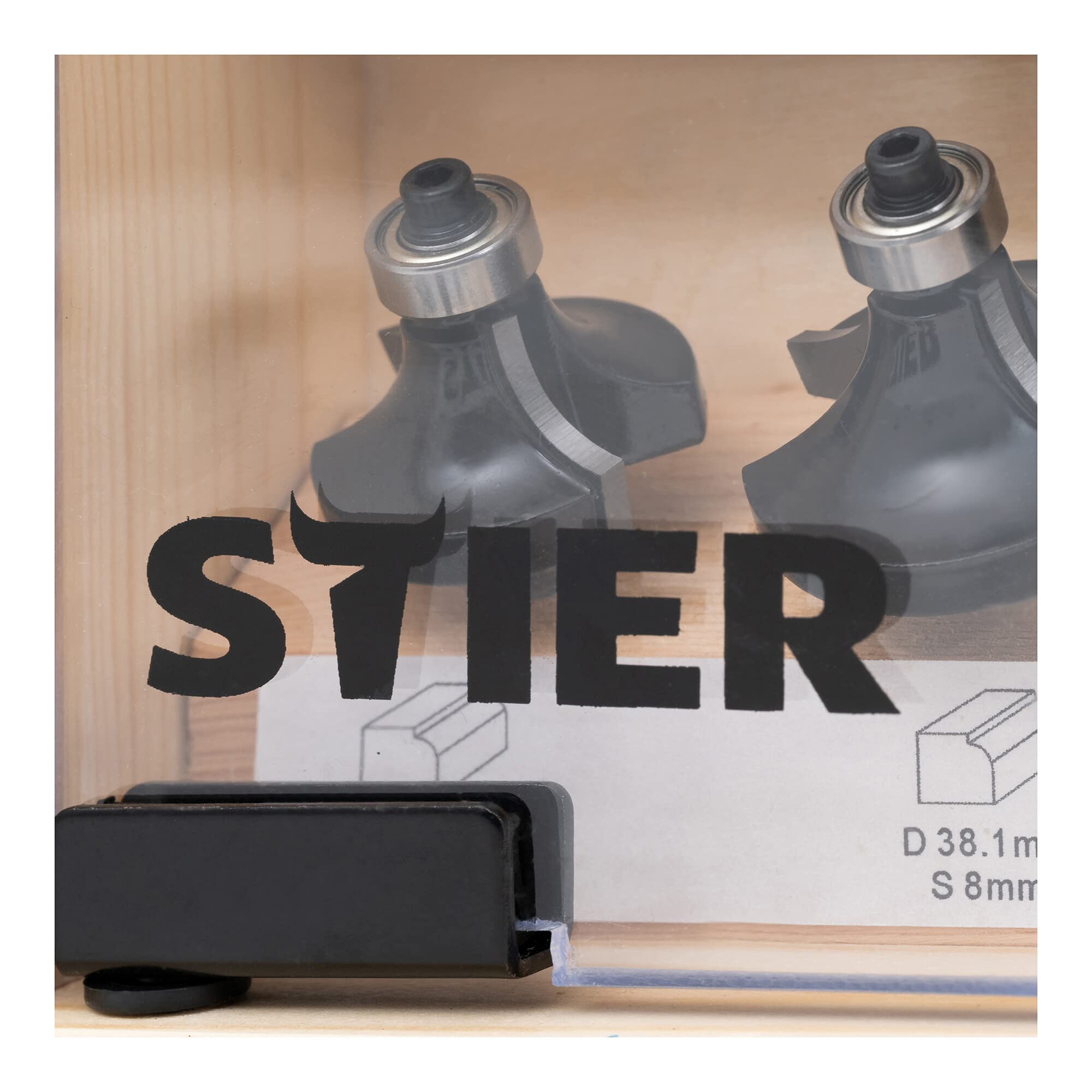 STIER Fräsersortiment in stabiler Vitrine, 30-teilig, 8 mm, Fräser für Oberfräsen, Holzfräser, Fräser Set, Fräserset, vollständiges Set mit Nutfräser Abrundfräser Bündigfräser Fasenfräser