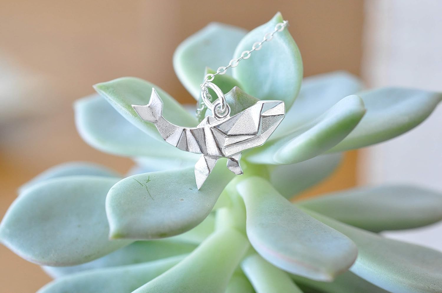 Origami Whale Necklace in Sterling Silver with 16" Chain - Image 3