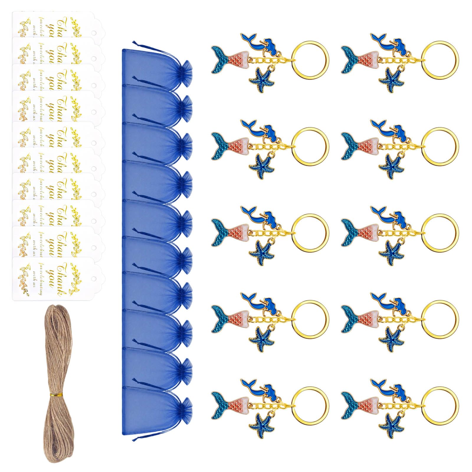 Oxxggkao 10Pcs Elegant Mermaids Themed Rings Sturdy Kirsite Keychains Artistic Holders Set Perfect for Gift Creative Mermaids Starfishes Keychains