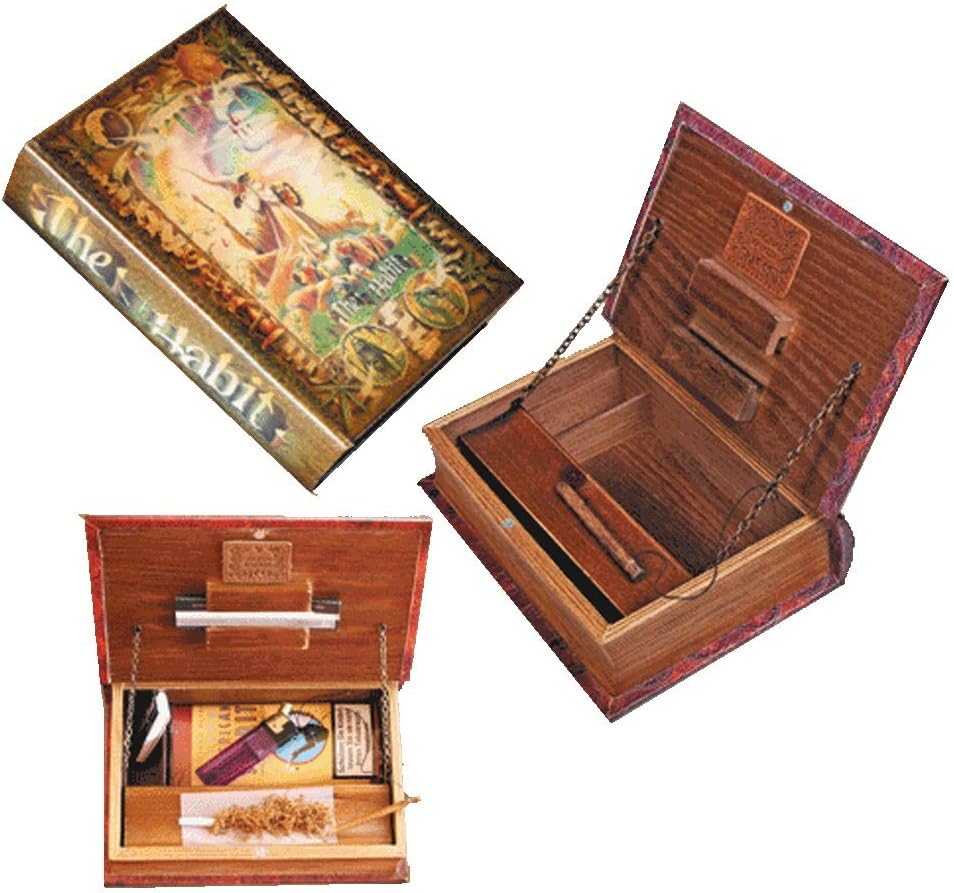 The Habit - Original Kavatza Secret Rolling Stash Book Box - Wooden Stash Box Like Antique Book (Small 18.5 x 13cm)