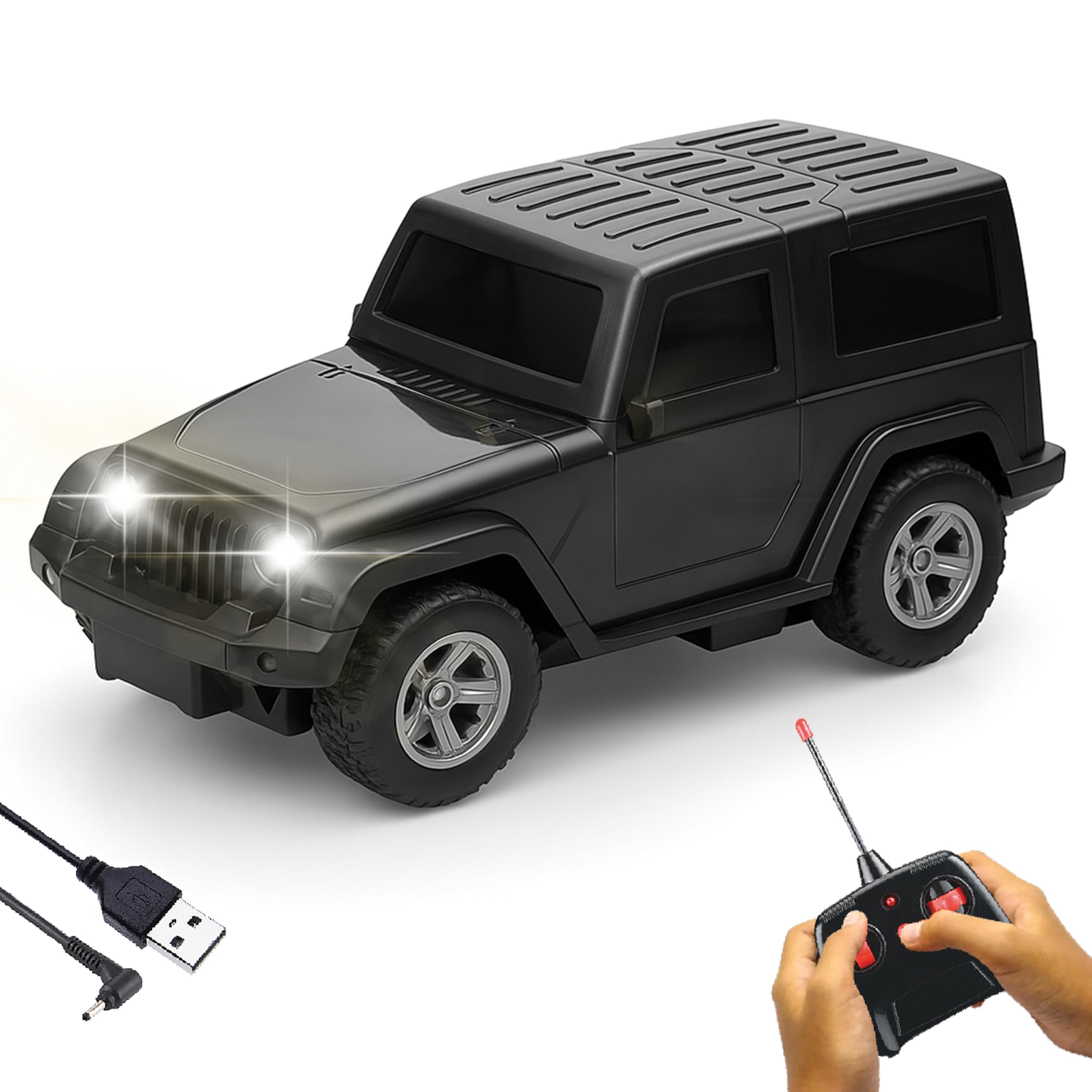 Gooyo GY-9798 Thar Rechargeable Remote Control Car with Song | User-Friendly RC Toy for Kids | Black Color | Power Source: Lithium Battery in Car (Included) | Best Gift for Kids | Musical Car Toy