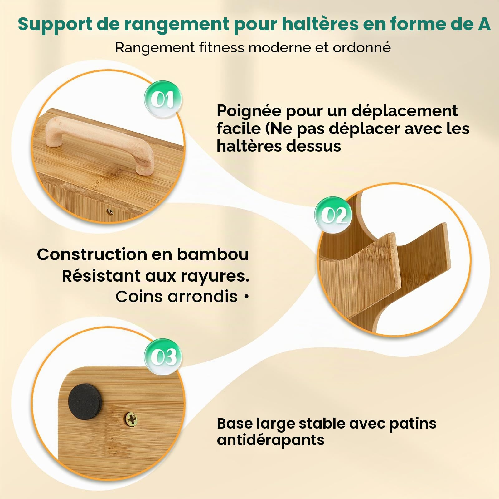 4 Niveaux Support d'Haltères, Support à Haltères, de Poids en Bois Compact Gym Stockage, Convient pour Ranger des Haltères de 3-7KG, pour le Bureau, la Salle de Sport, Salon, 35,5x14,5x46cm