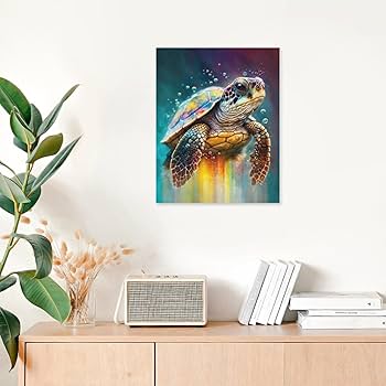 Amazon.co.jp: 絵画 色のついたウミガメインテリア 絵画 海洋油絵 超