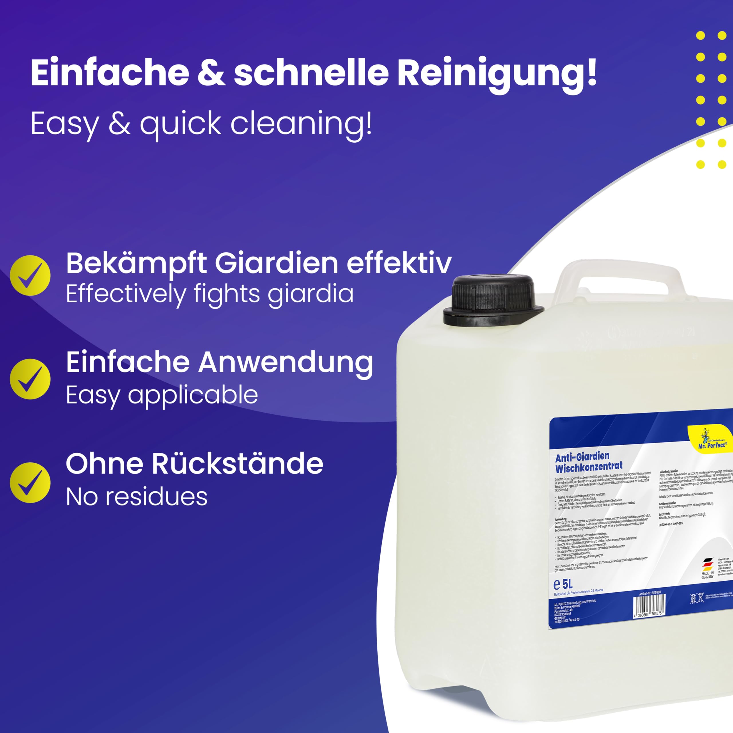 Mr. Perfect Anti-Giardien Wischkonzentrat 5L I Hocheffektives Giardien Desinfektionsmittel für alle Oberflächen I Schonendes Desinfektionsmittel für Giardien für den Haushalt