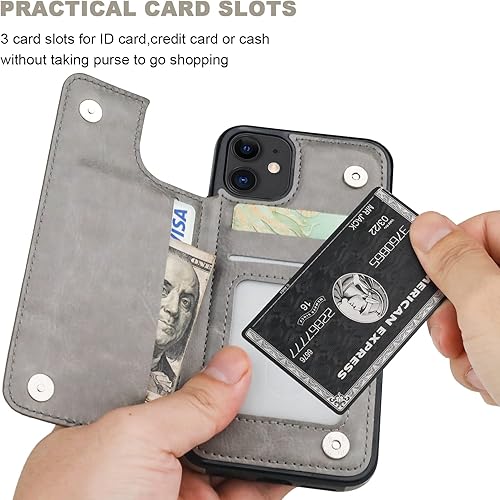 Miniatura 10 de Funda tipo cartera para iPhone 11 con tarjetero y ranuras para tarjetas, doble cierre magnético y funda duradera a prueba de golpes para iPhone 11