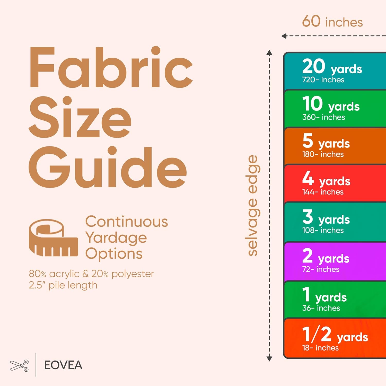 EOVEA Shaggy Faux Fur Fabric by The Yard – 60” Wide | Fluffy, Soft Fake Fur Material for Sewing, Crafts, Costumes, Upholstery & Home Decor | Long Pile Plush Fabric(Light Brown, One Yard)