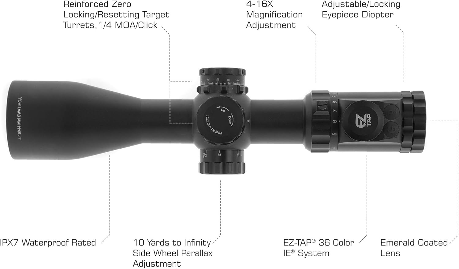 UTG OP3 4-16X44 30mm Compact Scope, AO, IE, Glass UMOA