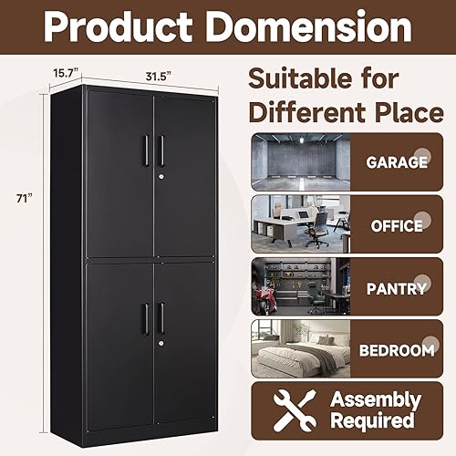 Miniatura 95 de Armario de almacenamiento de metal, gabinetes de garaje de 2 puertas, caninete de herramientas de utilidad de acero, caninetes de bloqueo corto con