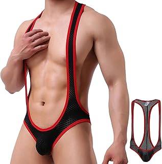 Fychuo Men's Bodysuit Jockstrap Suspender Elastic Shapewear One Piece Jockstrap Leotard Underwear Sexy Backless Wrestling ...