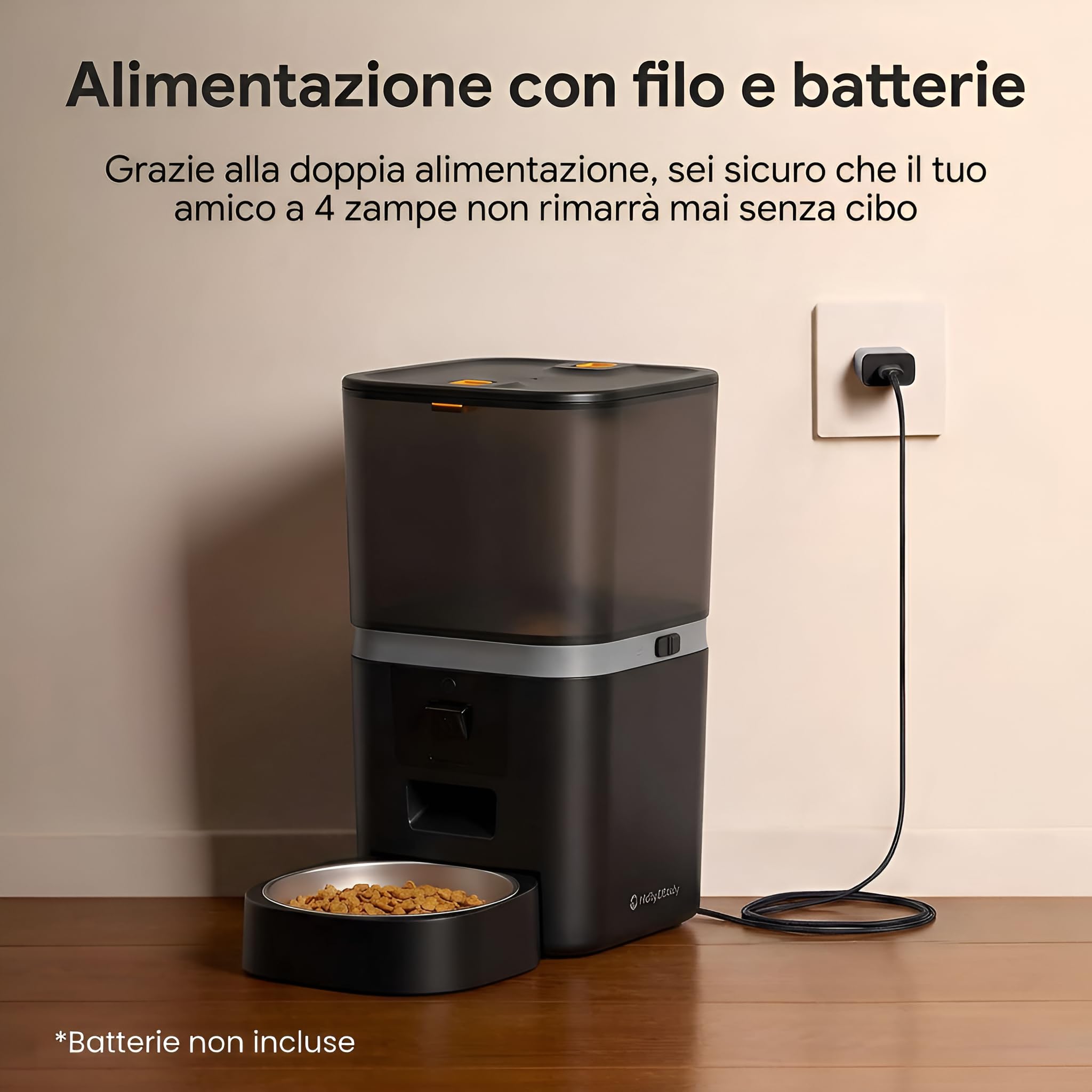 Distributore Smart Cibo Gatti e Cani con Telecamera HD, Dispenser 6L WiFi 5G e 2.4G, Audio Bidirezionale e Visione Notturna, Timer, Ciotola Inox, App Tuya SmartLife