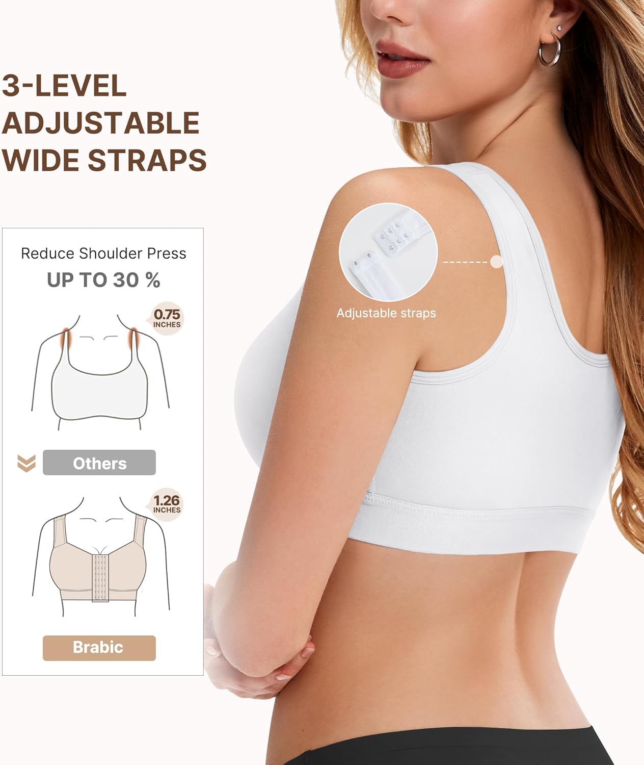 BRABIC Front Closure Post Surgery Compression Bras for Women Mastectomy Bra with Adjustable Straps Wirefree Bra - Image 2