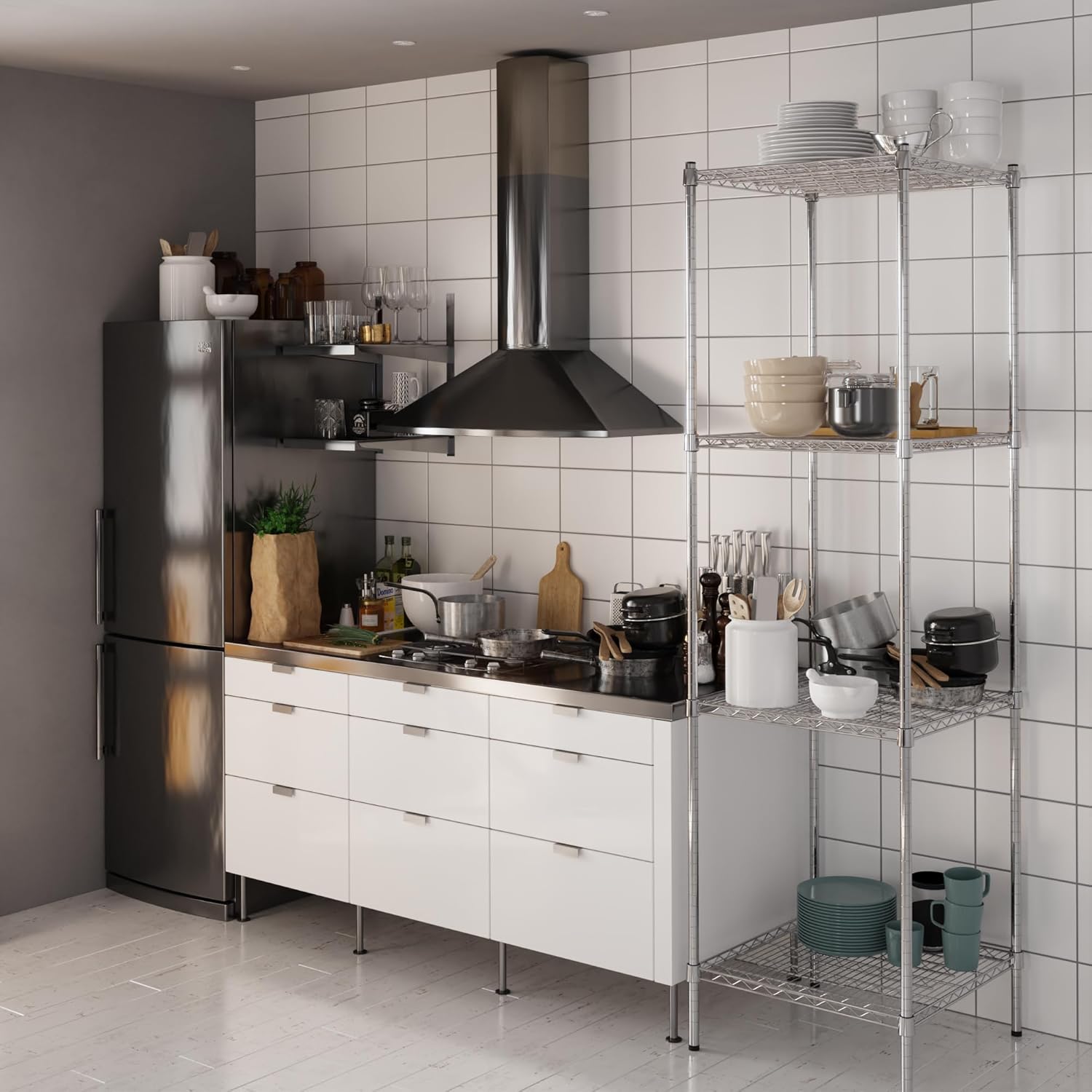 Kit de estantería de alambre cromado de 4 niveles de 24 pulgadas de profundidad x 24 pulgadas de ancho x 86 pulgadas de alto  Unidad de estante de