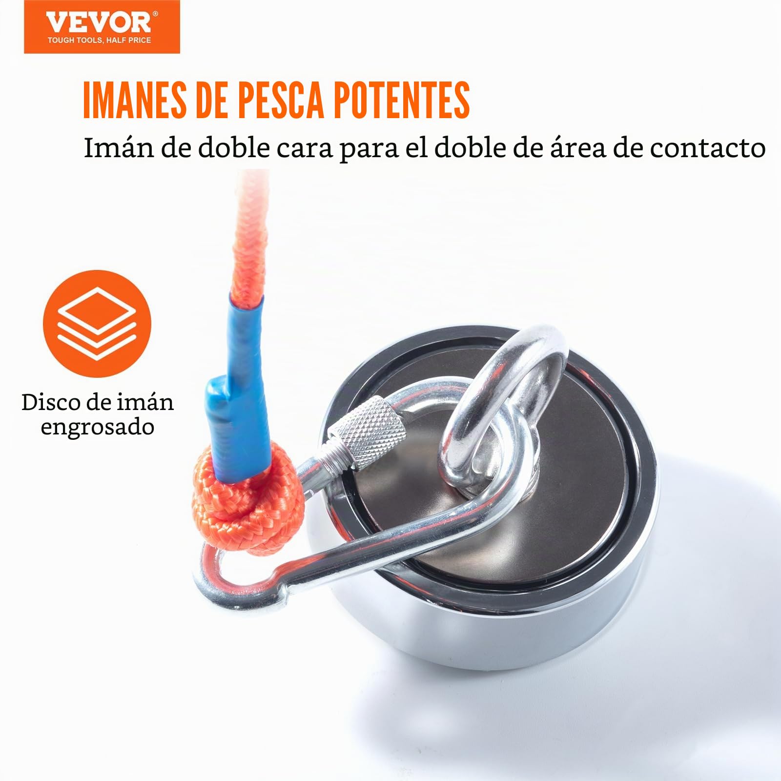 VEVOR Imán de Pesca de Doble Cara Superfuerte Capacidad 272x2 kg Kit de Pesca con Imán de Neodimio con Gancho de Cuerda Par de Guantes y Estuche para Pesca Magnética y Búsqueda de Tesoros Submarinos