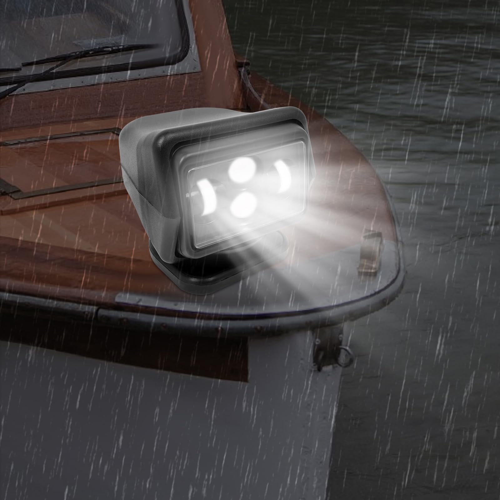 Faro da lavoro a LED con telecomando 60W 8000LM – IP67 Luce da lavoro impermeabile con base magnetica per fuoristrada, camion, imbarcazioni, campeggio – Girevole a 360°, telecomando incluso (Nero)