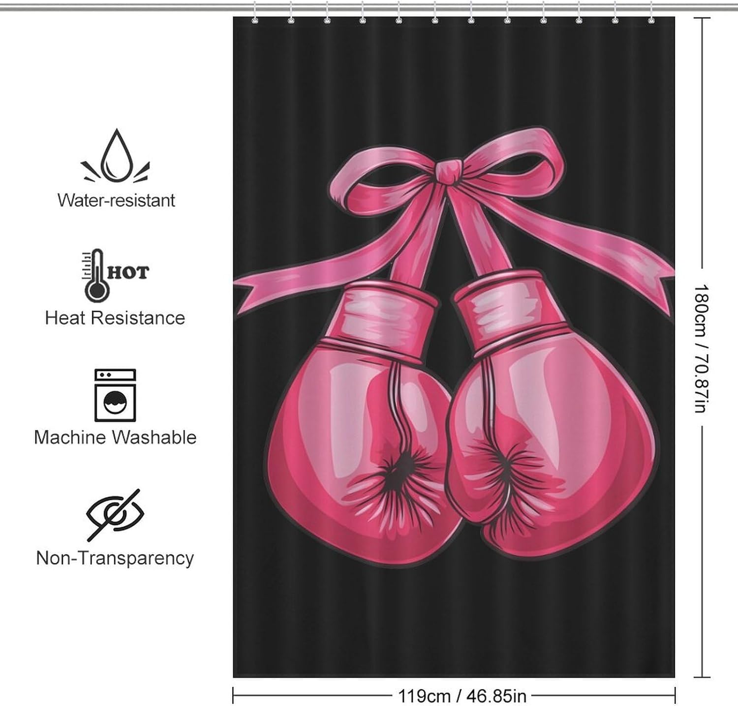Breast Cancer Boxing Glove Ribbon Shower Curtain Home Bathroom Decor Waterproof Splash Shower Curtains