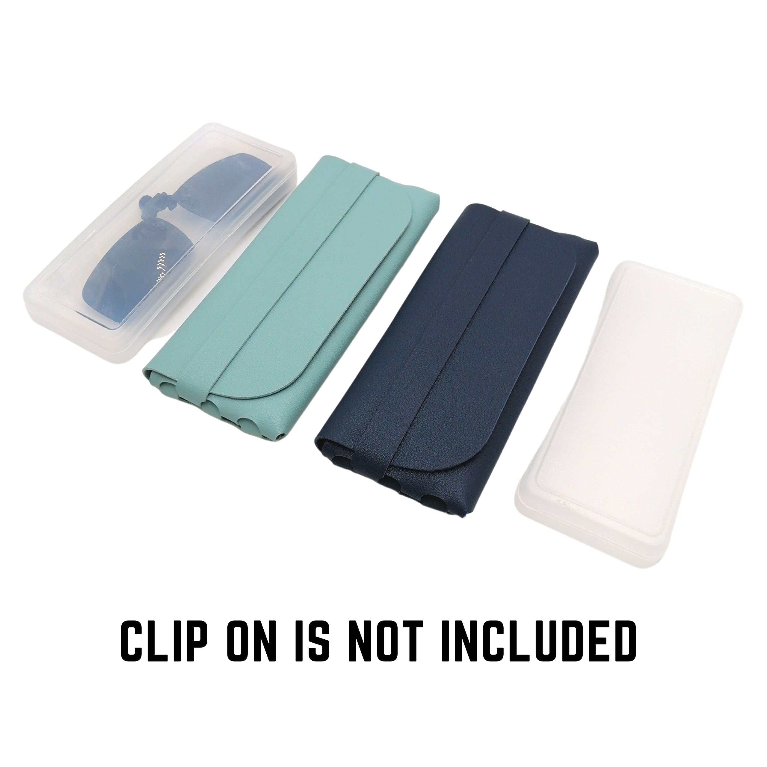 Clip on Glasses Case Pouch, Small Slim Hard Shell Clip-on Sunglasses Holder, Flat Thin Clear Box for Eyeglasses, Men Women (Green Navy)