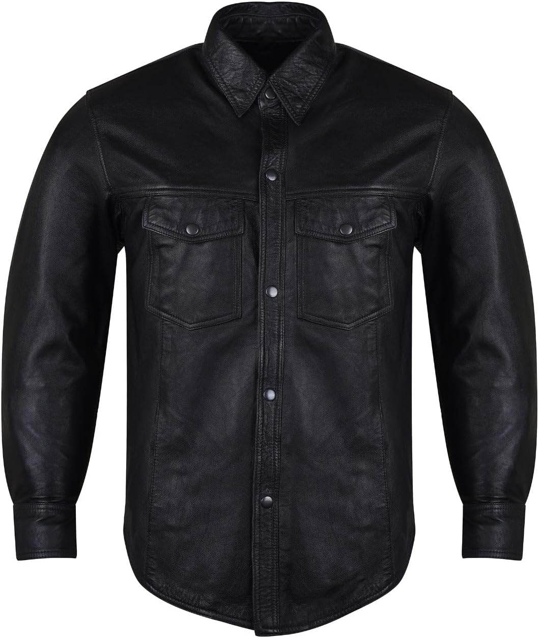 Men's Concealed Carry Black Premium Cowhide Leather Biker Motorcycle Shirt