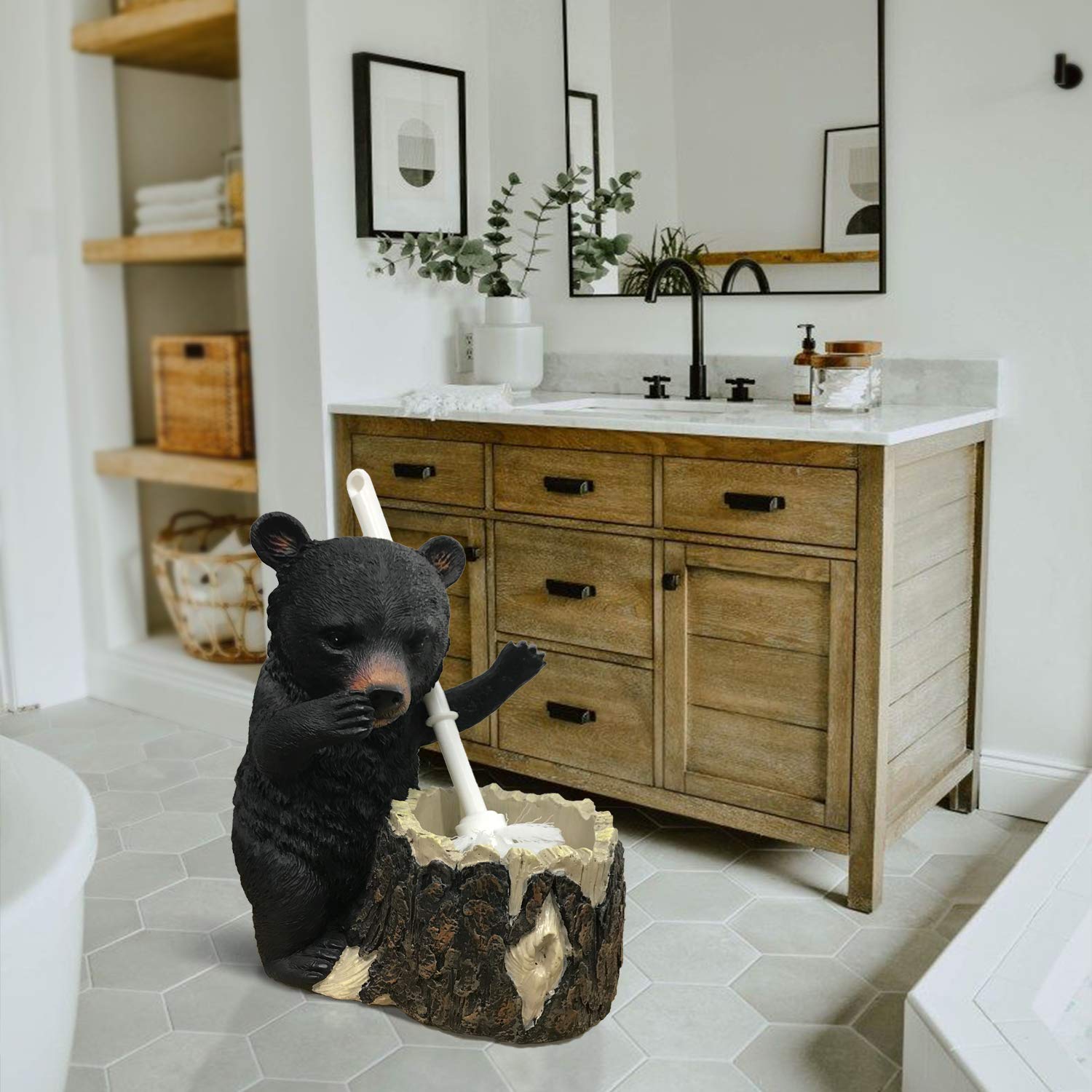 代引不可 HAPPYセレクトショップBLACK FOREST DECOR Whimsical Bear Standing Toilet