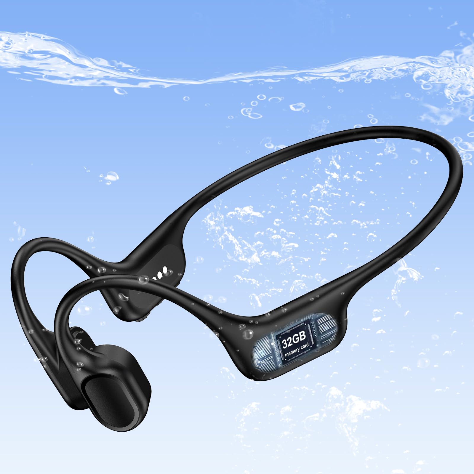 IP68 Waterproof Swimming Headphones, Bone Conduction Liquid Silicone Bluetooth Headphones, Built-in 32GB MP3 Player, Soft and Lightweight Open-Ear