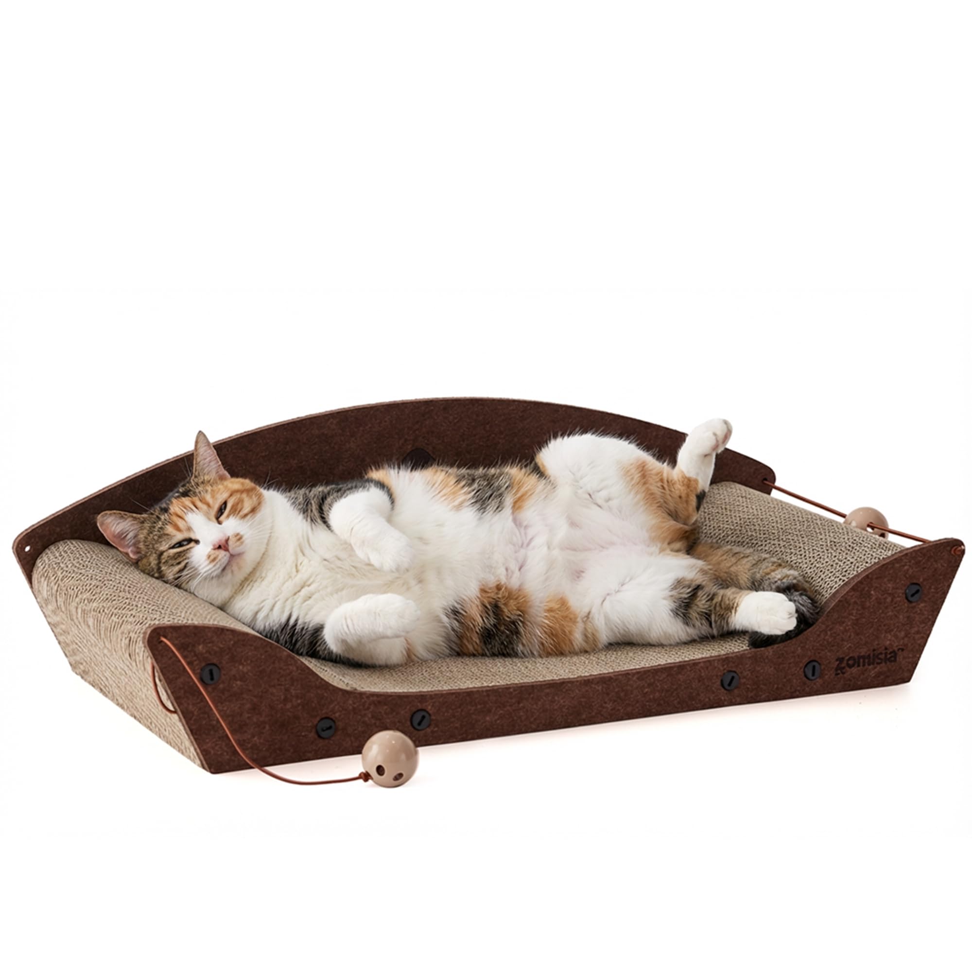 ZOMISIA 26'' Cardboard Cat Scratcher Bed - Large Scratcher Couch for Indoor Cats, Orthopedic Scratching Board, Lounger Scratching Couch with Bells