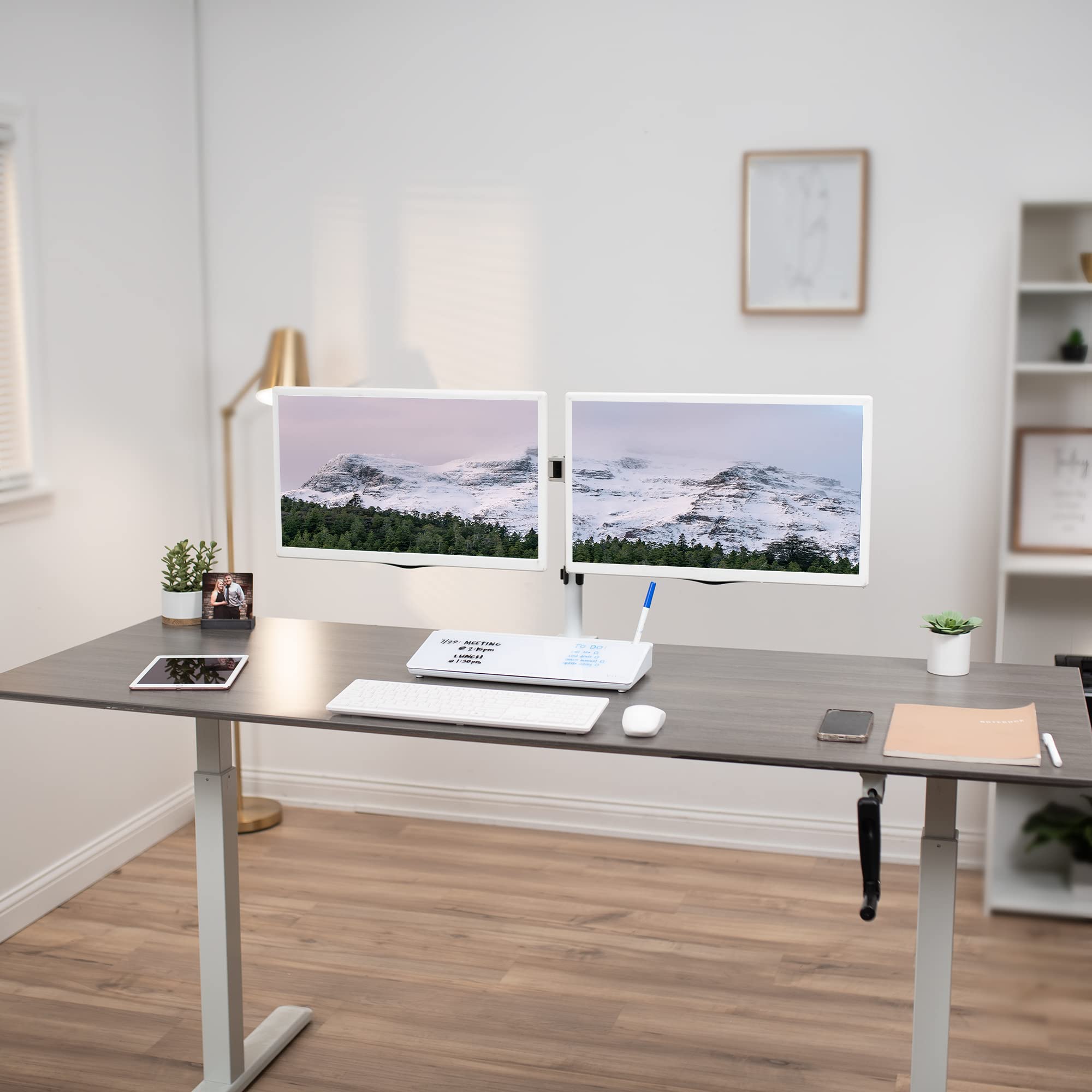 VIVO DESK-WB16A Tableau blanc en verre effaçable à sec avec rangement, compartiments cachés et fente pour appareil, 40,6 x 17,8 cm