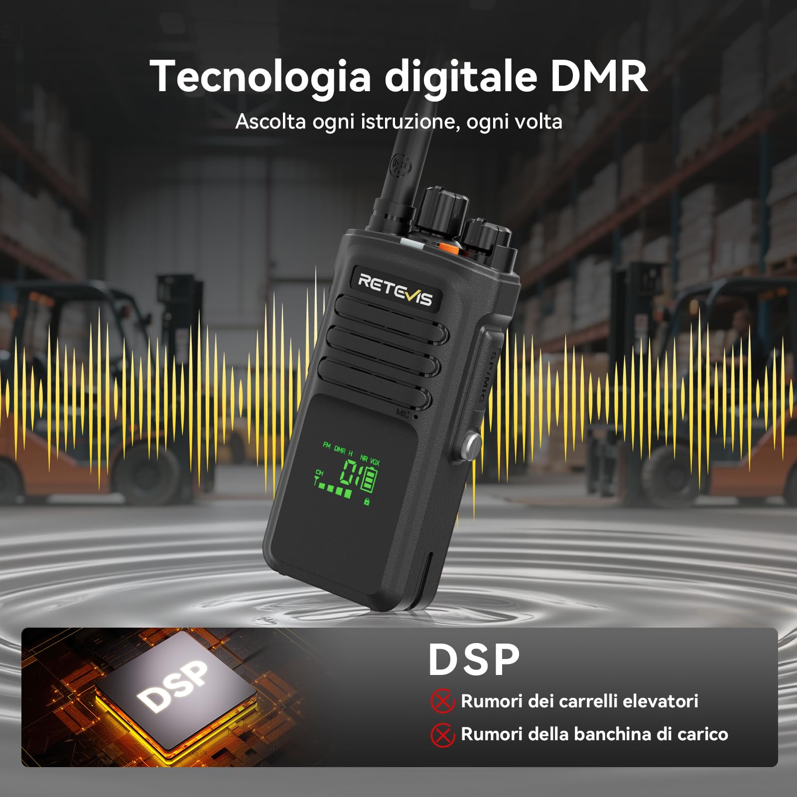 Retevis NR40 Ricetrasmittente DMR, Walkie Talkie IP67 Impermeabile | 2800mAh, Resistenza agli Urti, Audio Chiaro, per Edilizia e Fabbriche, Nero, 2 Pezzi