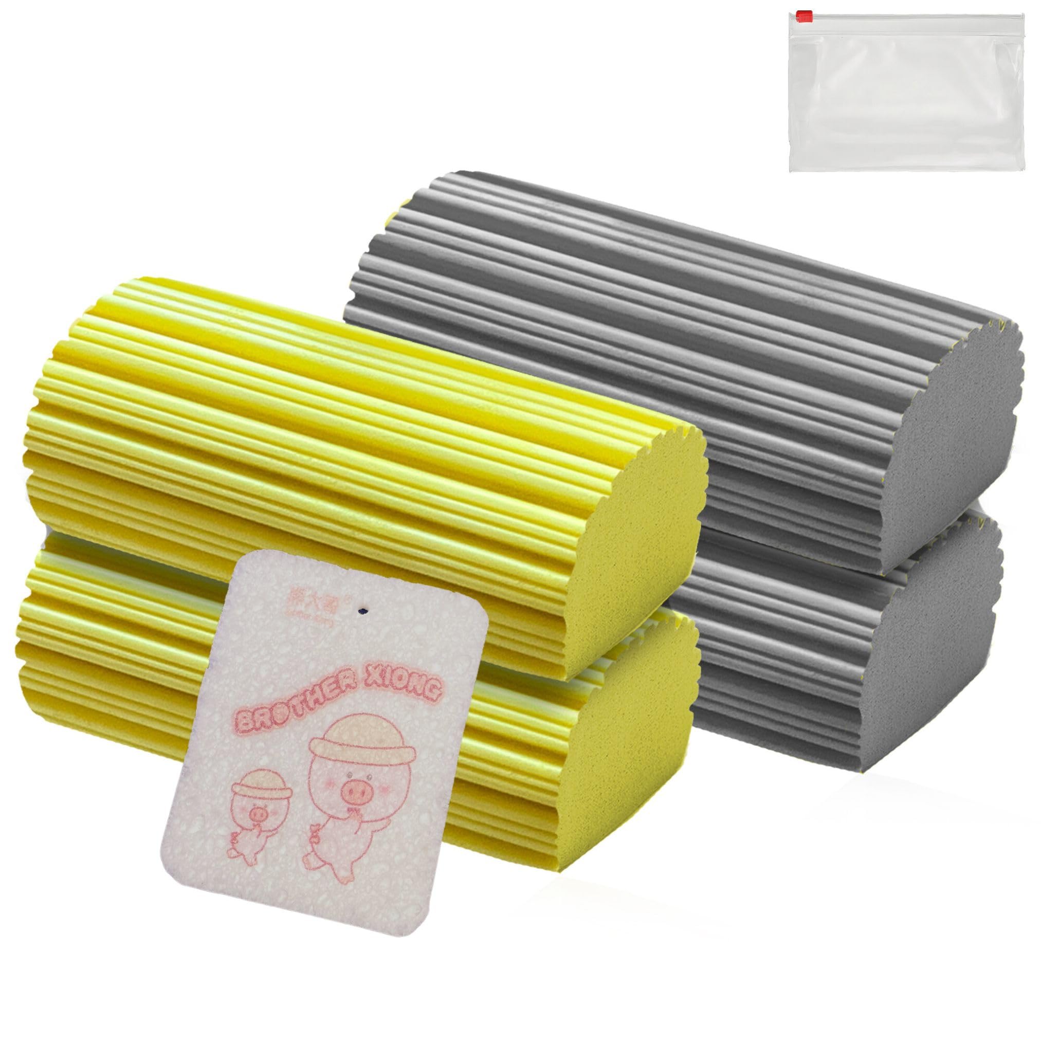 HERNEF 4 Esponjas Atrapapolvo Reutilizables + 1 Plumero Humedo para Esquinas + 1 Estuche de Bolsa Zip - Plumero Atrapapolvo para el Hogar y Cocina - Esponja Limpia Cristrales. (5)