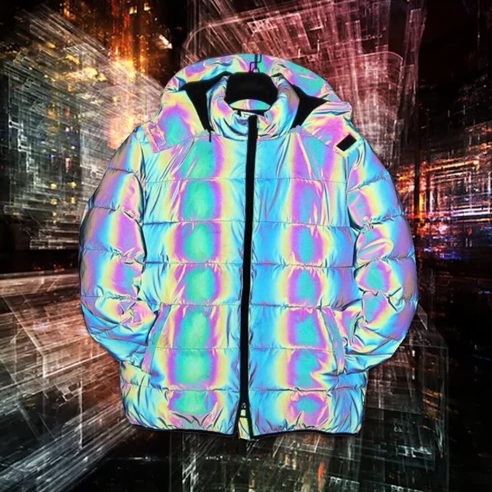 Hooded Puffer Iridescent Reflective Puffer Jacket Rainbow - Main Image
