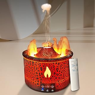 Essential Oil Diffuser humidifier, Aromatherapy Diffuser 300ml Volcano Humidifier with Flame & Volcano Mist Mode, 2 Colors, Timer, Auto Shut-Off, Remote Control, Flame Diffusers for Home Bedroom Black