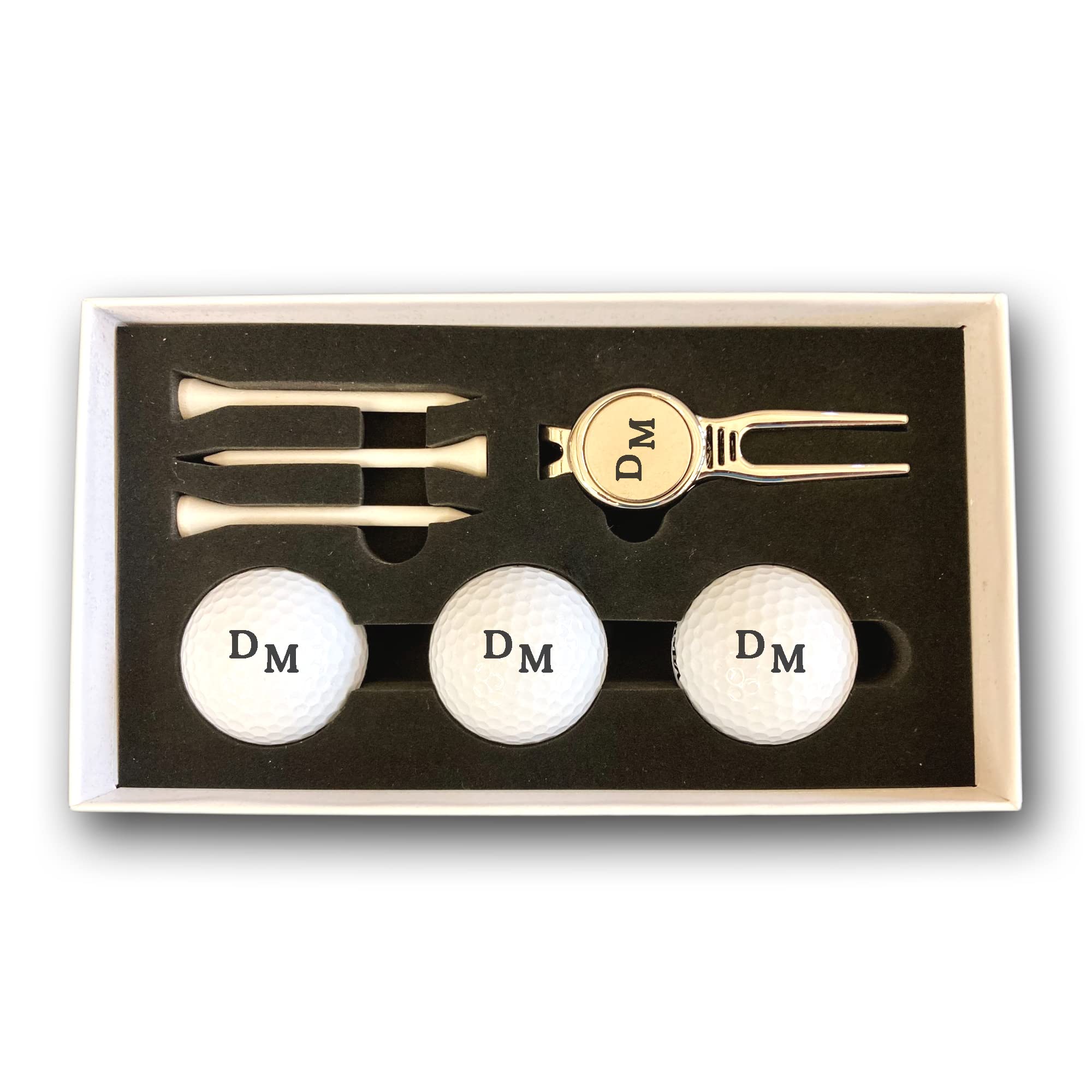 Wilson Lot de 3 balles de golf personnalisées avec initiales et 3 tees dans une boîte cadeau Blanc
