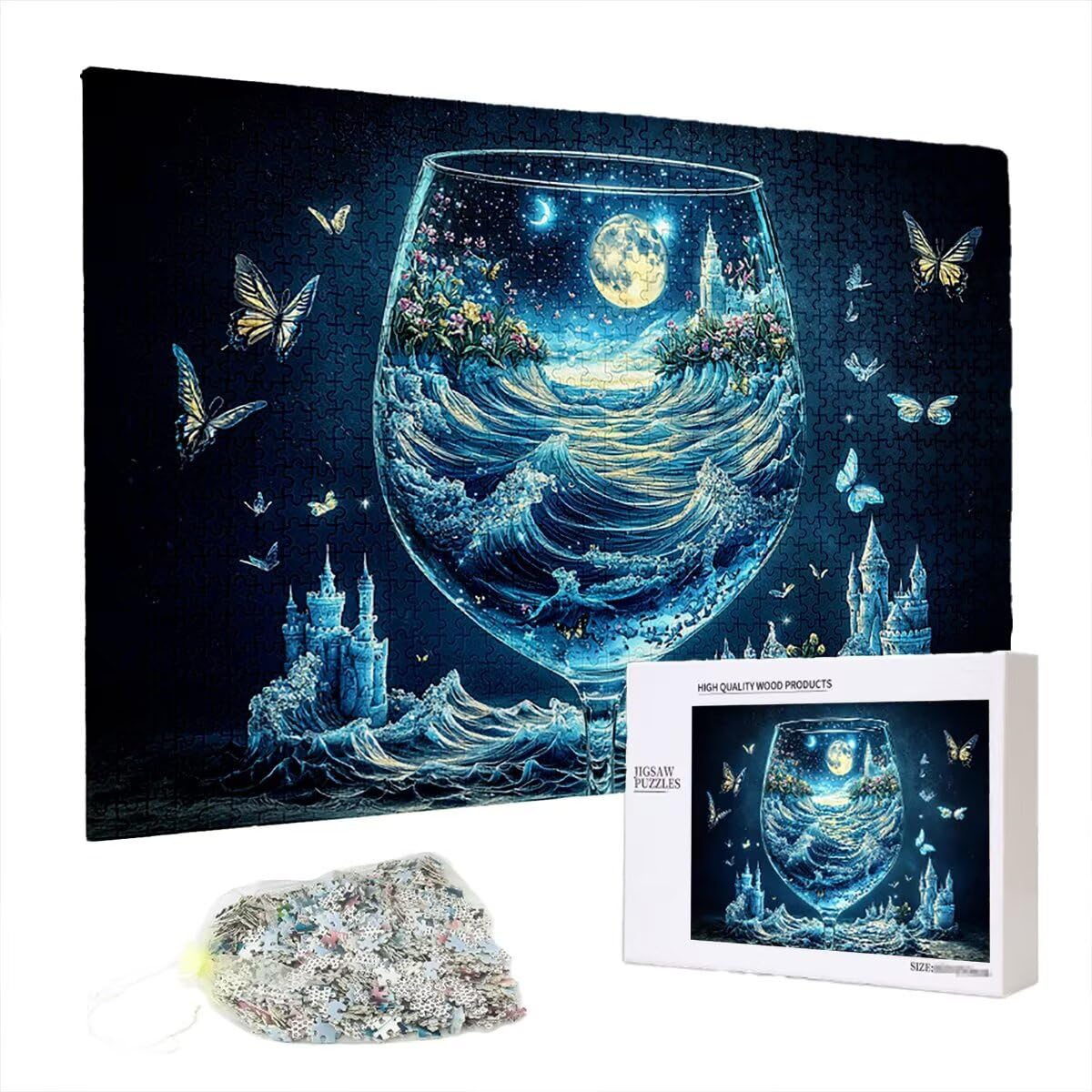 Puzzle 3000 elementów, Starry Night, abstrakcyjne puzzle dla dorosłych, 3000 elementów, drewniane puzzle dla dorosłych, trudna łamigłówka, gra logiczna dla całej rodziny, drewniane puzzle, dekoracja