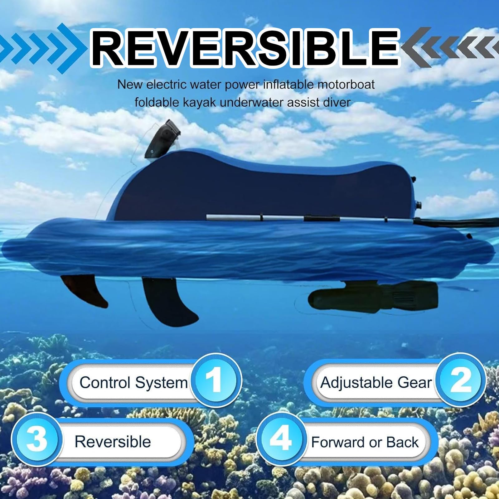 Barco inflable con motor eléctrico, propulsor extraíble para buceo en el mar y exploración subacuática