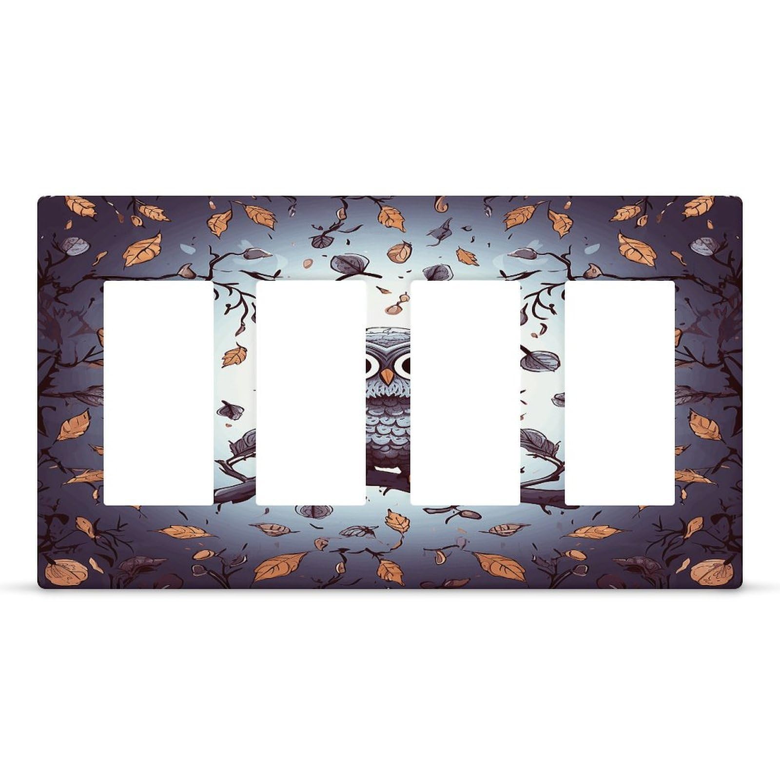 Owl Tree Branches Outlet Cover Fashion Hidden Screw Light Switch Cover Exquisite Decorative Wall Plate Polycarbonate Thermoplastic 4-Gang Faceplate Covers