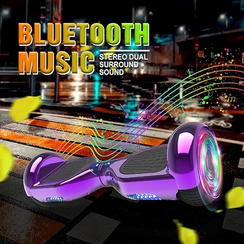 Miniatura 3 de HOVERSTAR Aeropatineta Bluetooth para niños, color araña y cromado, autoequilibrante, altavoz inalámbrico integrado y ruedas intermitentes (morado