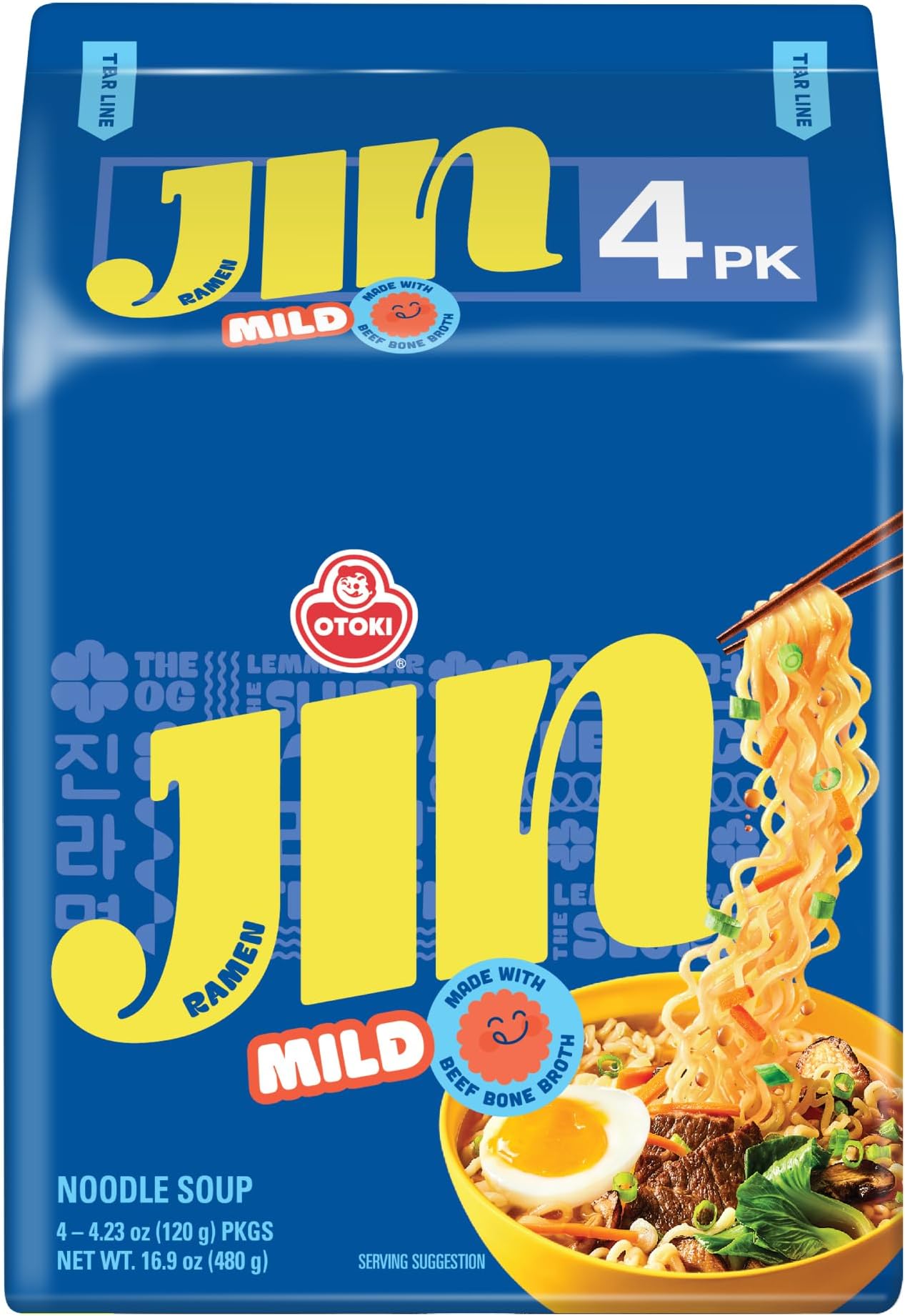 OTOKI Jin Ramen Mild Flavour Authentic Korean Instant Noodles Real Korean Ramen Soup Blend Quick and Easy Eating Tasty and Rich 120ml Pack