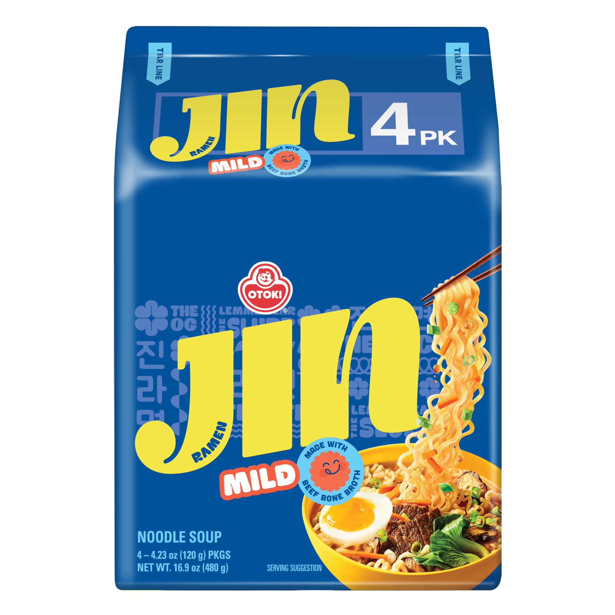 OTOKI Jin Ramen – Mild Flavor | Authentic Korean Instant Noodles, Savory & Smooth Korean Ramen Soup, 4.23 oz (Pack of 4)