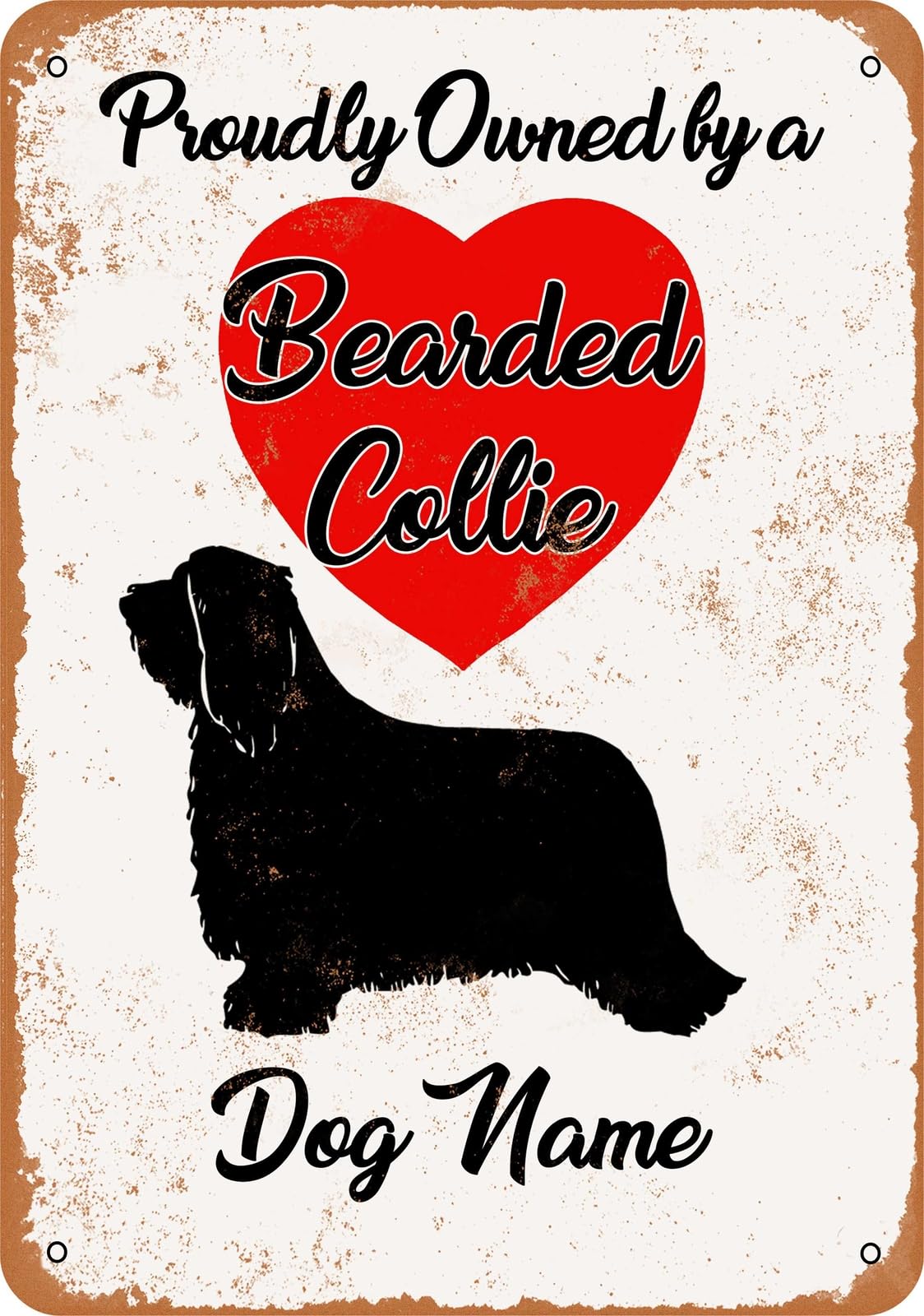 Miaomansenstore Metal Sign - Custom Dog Name - Bearded Collie - Vintage Look Home Decor