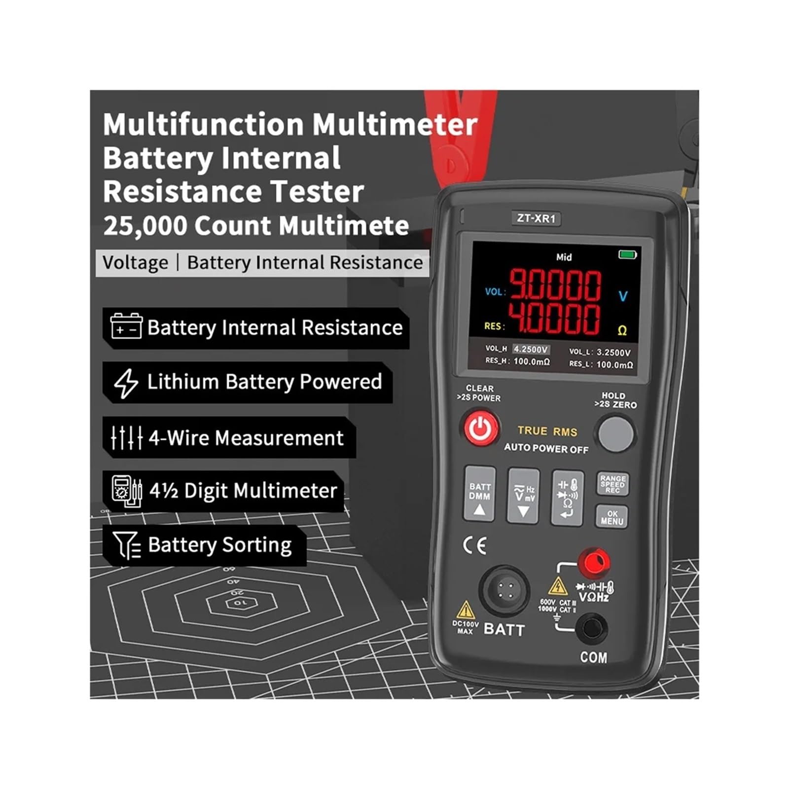 Tester Wielofunkcyjny, Mierniki rezystancji ZT-XR1, precyzyjny multimetr cyfrowy, tester wewnętrznej akumulatora, przenośny elektryczny(English)