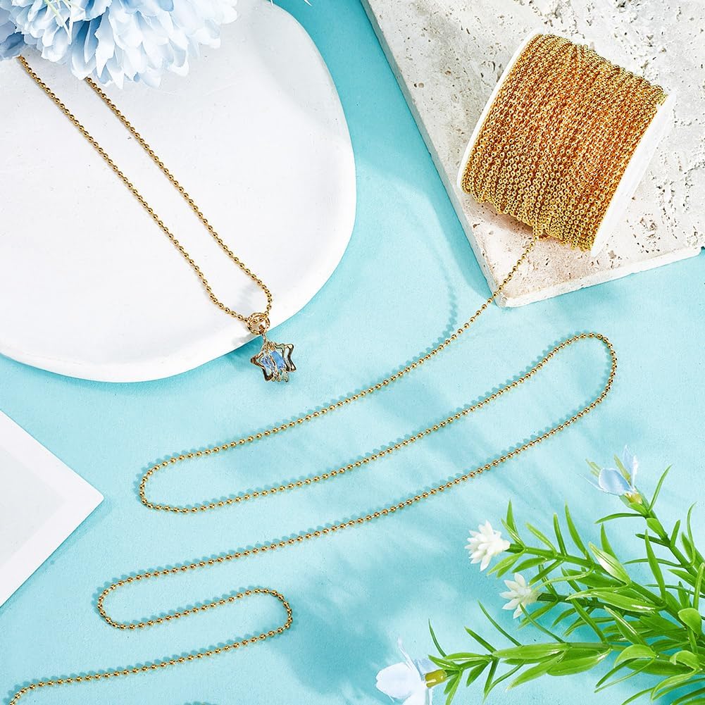 SUNNYCLUE 49 Feet/15M 1.5mm Brass Ball Chain Metal Bead Chains Gold Beaded Dog Tag Chains Roll Connectors Cord End Clasps Link for Jewelry Making Supplies Necklace Bracelet Women Hanging Ornament - Image 4