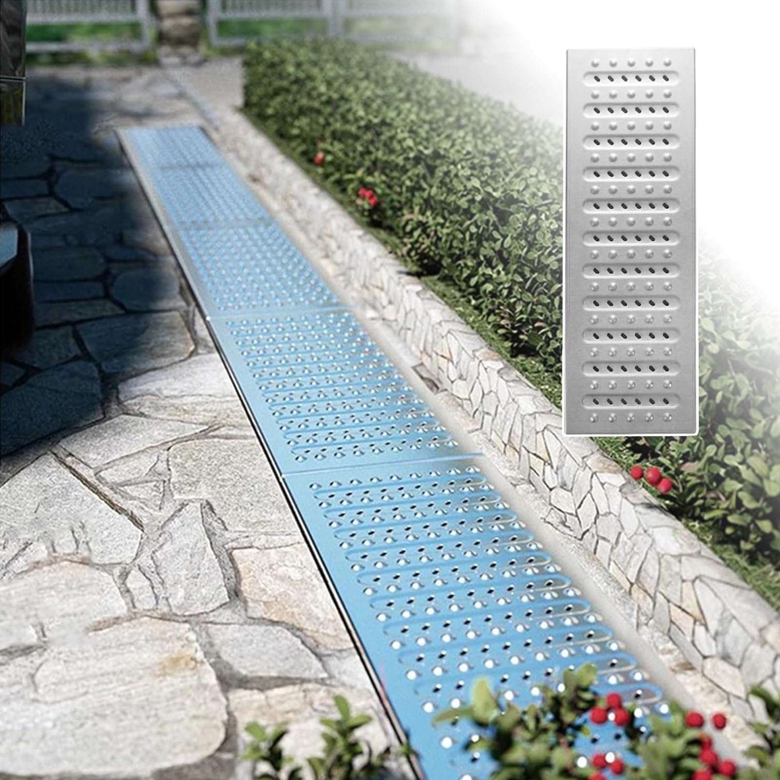Caniveau de drainage pour terrasse robuste avec grille fine 58 cm