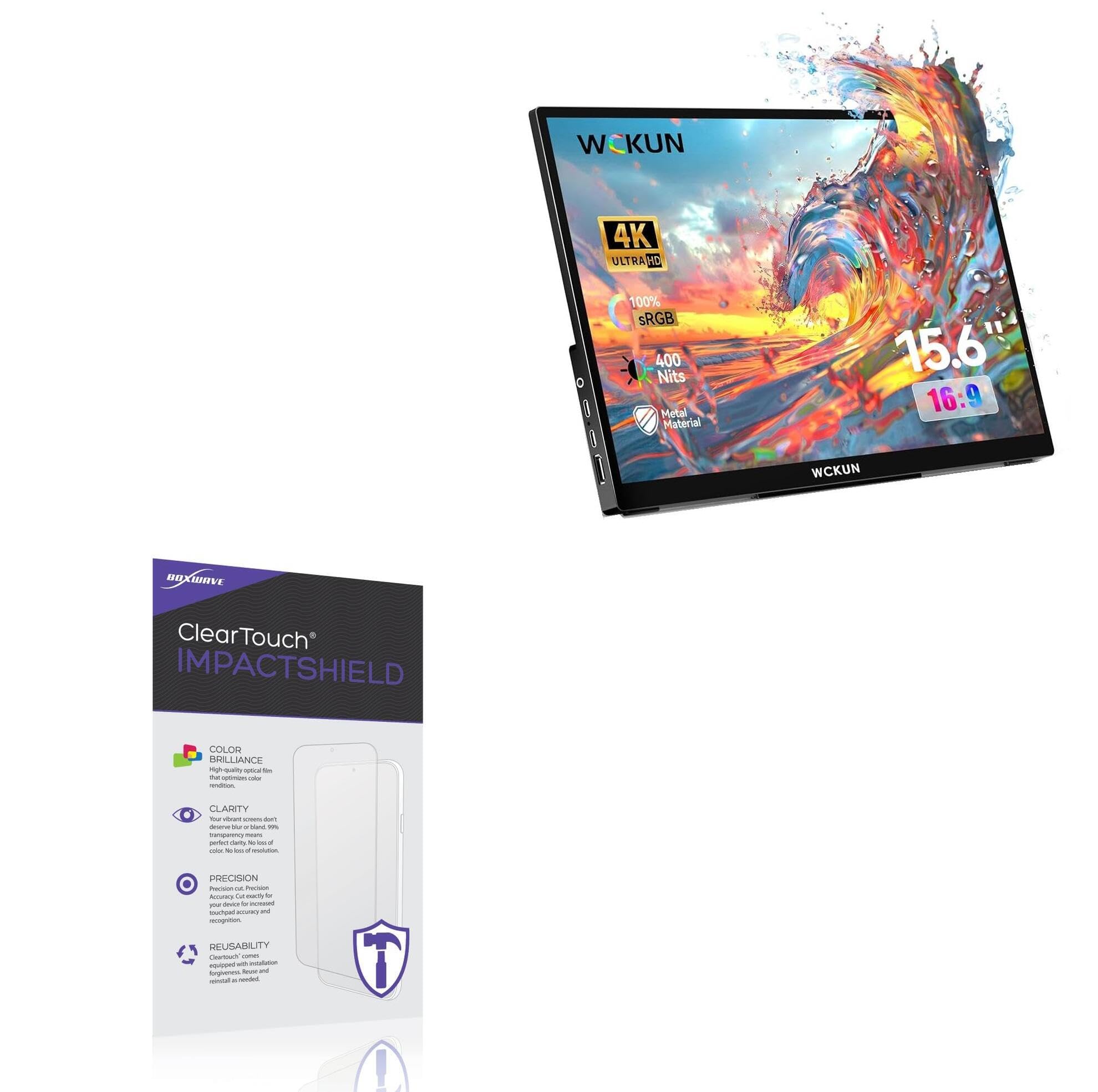 BoxWave Screen Protector Compatible With WCKUN Portable Monitor Touchscreen (15.6 In) - ClearTouch ImpactShield (2-Pack), Impenetrable Screen Protector Flexible Film